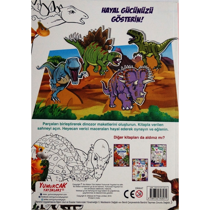 Dinozorlu 1 Cikartmali Boyama Kitabi Boya Yapistir Birlestir